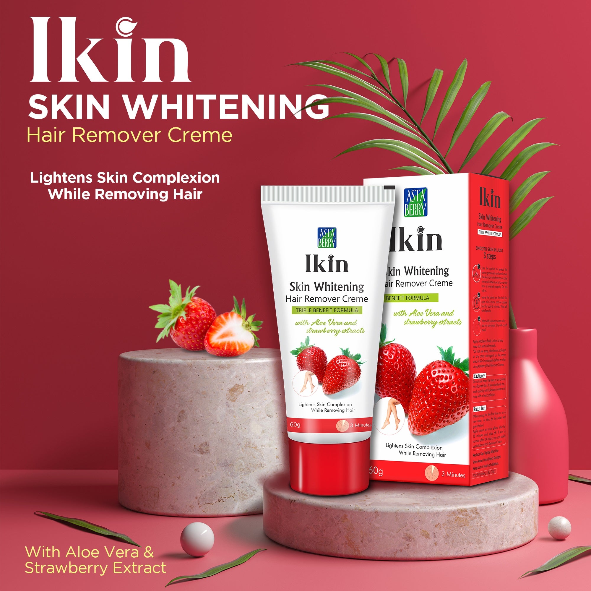 Ikin Skin Whitening Hair Remover Creme Aloe vera Astaberry