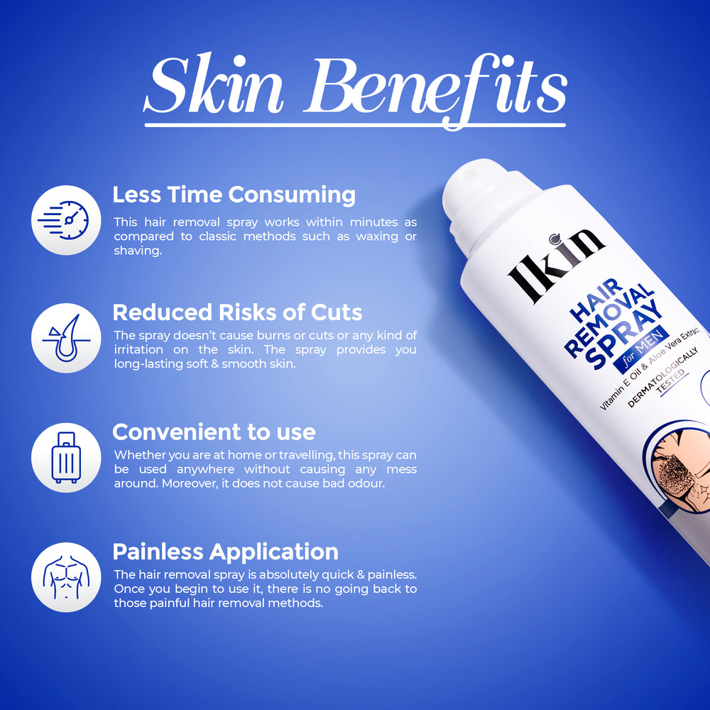 Ikin Hair Removal Spray for Men with Goodness of Vitamin E oil & Aloe vera  Extract