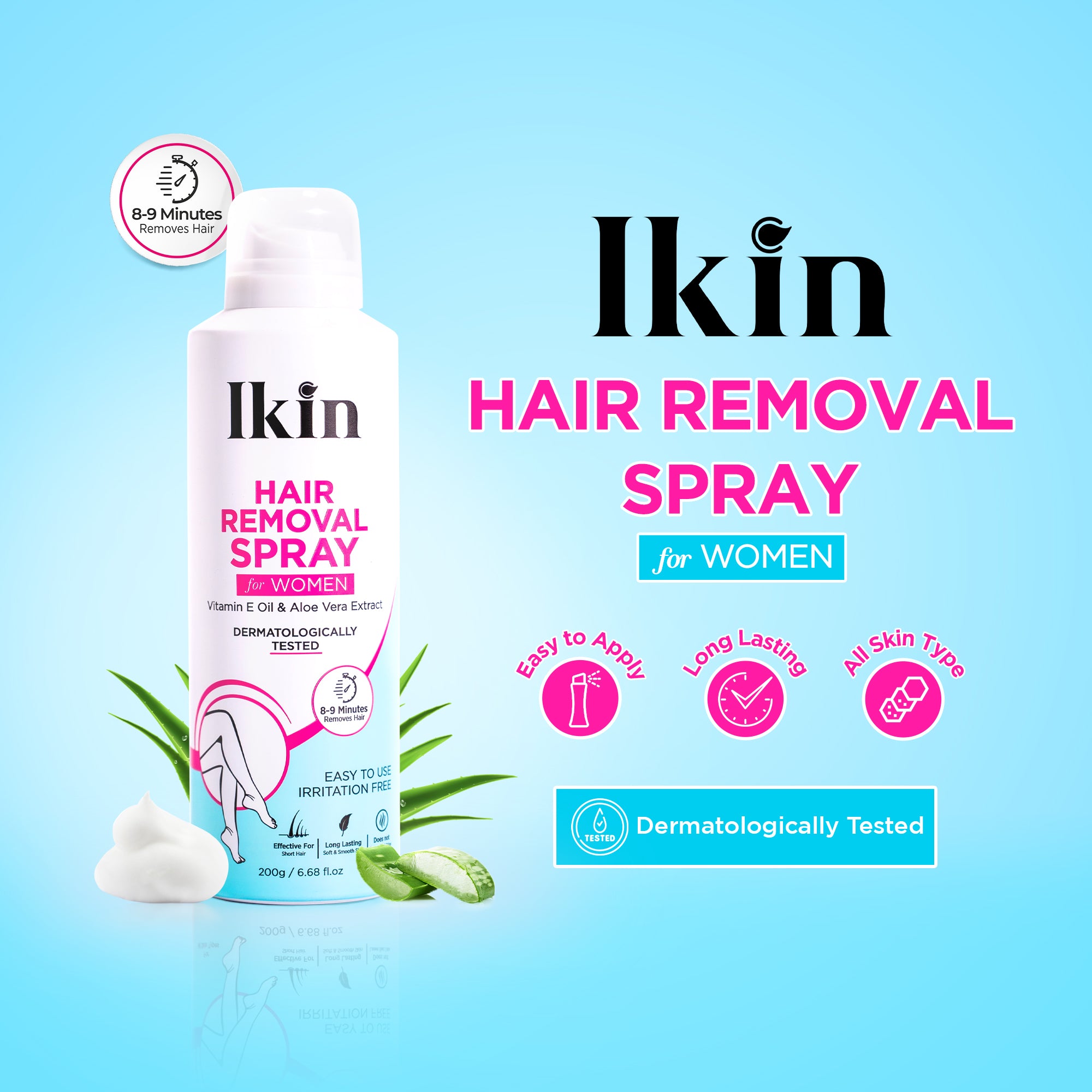 Ikin Hair Removal Spray for Women with Vitamin E & Aloe Vera Juice ...