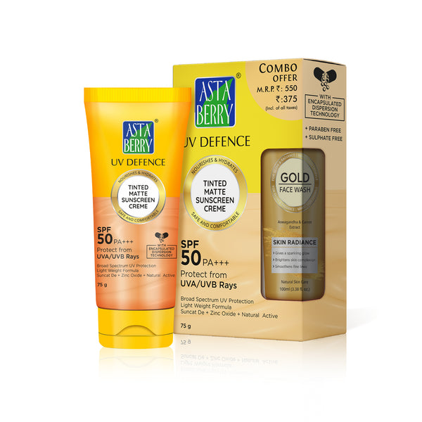 Astaberry UV Defence Tinted Matte Sun Protection Creme SPF 50PA+++ With Free 100ml Gold Face wash
