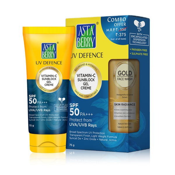 Astaberry UV Defence Vitamin C Sunblock Gel Creme SPF 50PA+++ With Free 100ml Gold Face wash