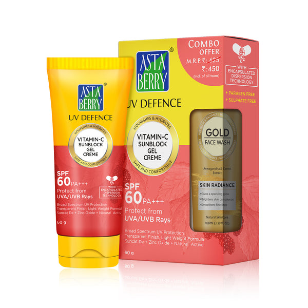 Astaberry UV Defence Vitamin C Sunblock Gel Creme SPF 60PA+++ With Free 100ml Gold Face wash